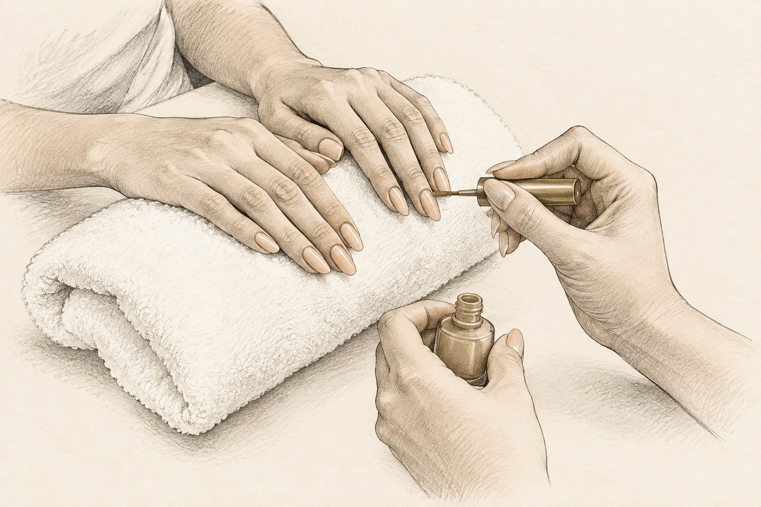 Ink drawing of a manicure.