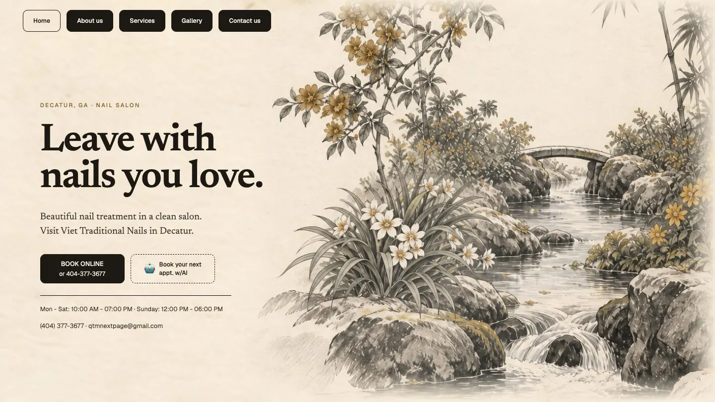 Screenshot of the MoreLocal concept redesign Home section for Viet Traditional Nails
