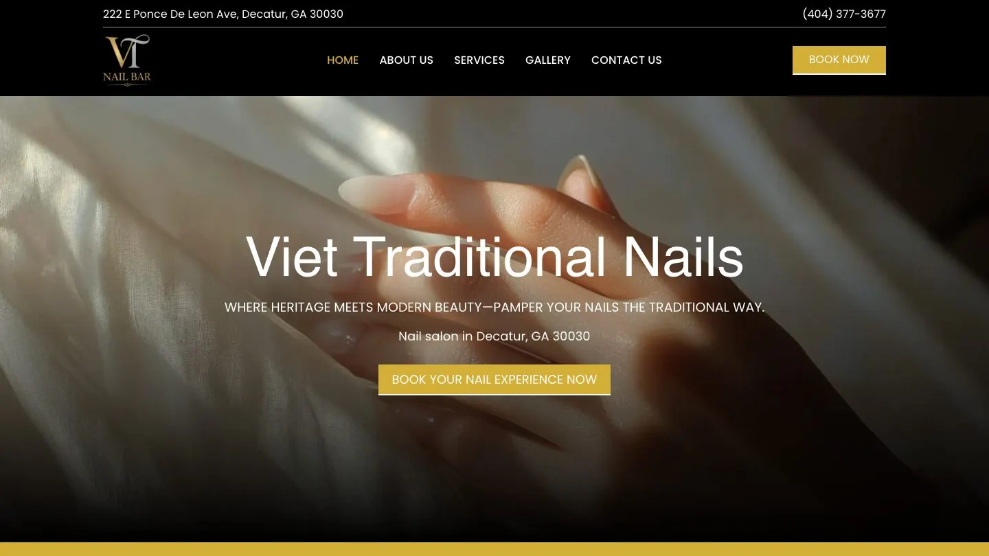 Screenshot of the current Viet Traditional Nails Home page
